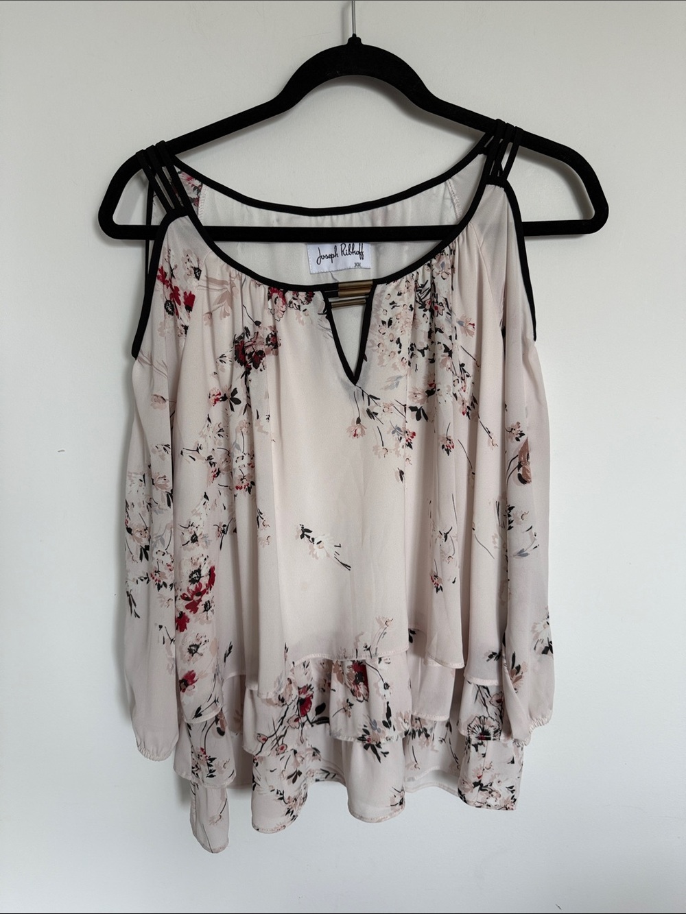 Joseph Ribkoff Floral Cold Shoulder Blouse Sheer Pink Size M